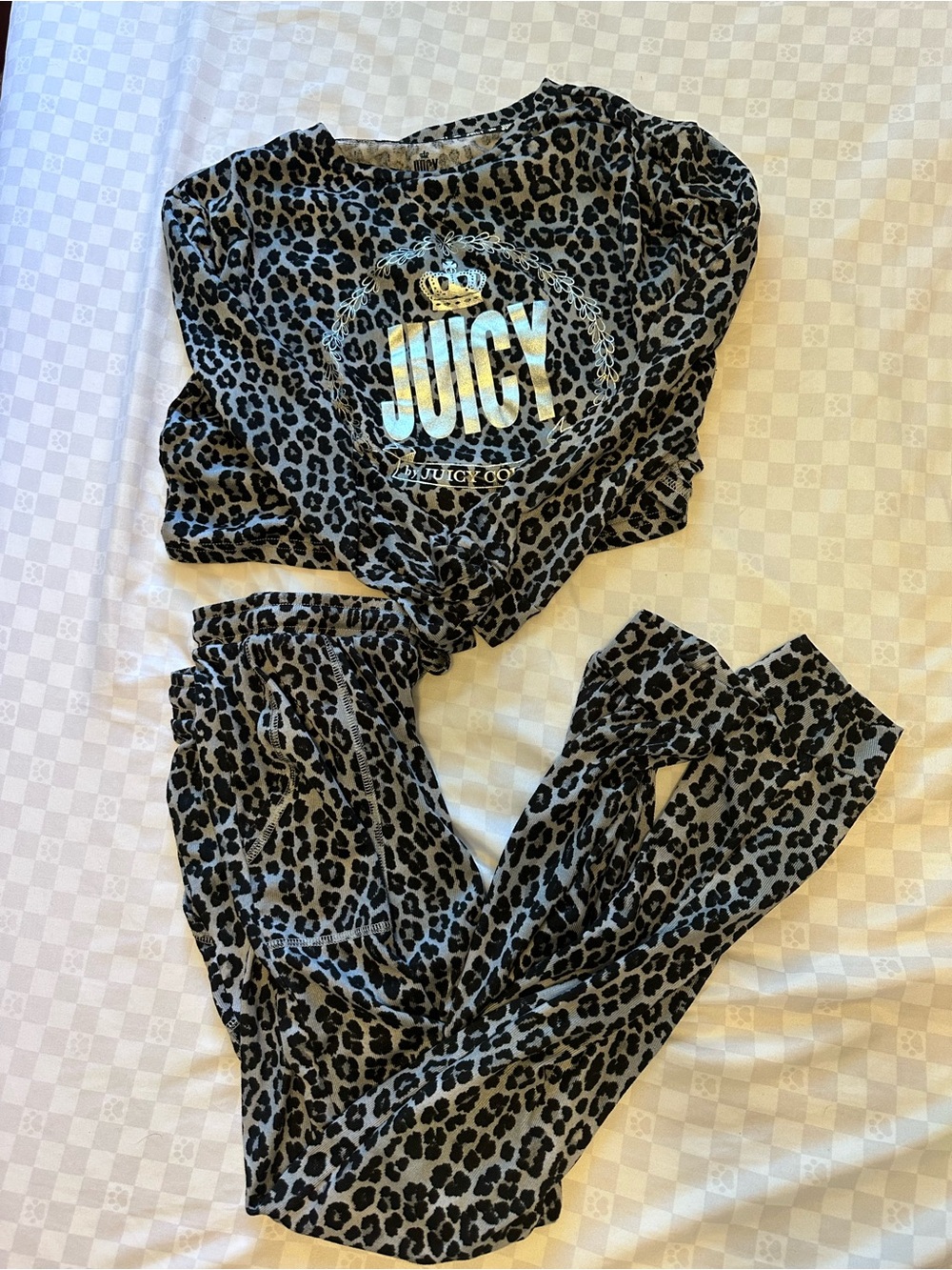 Juicy Couture Black and Gray Leopard Velour Lounge Set with Holographic Logo